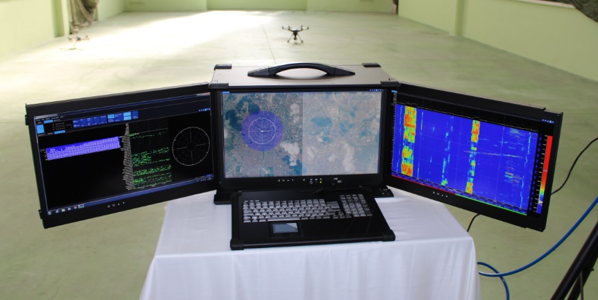El sistema detector de Droneshield durante la demostración